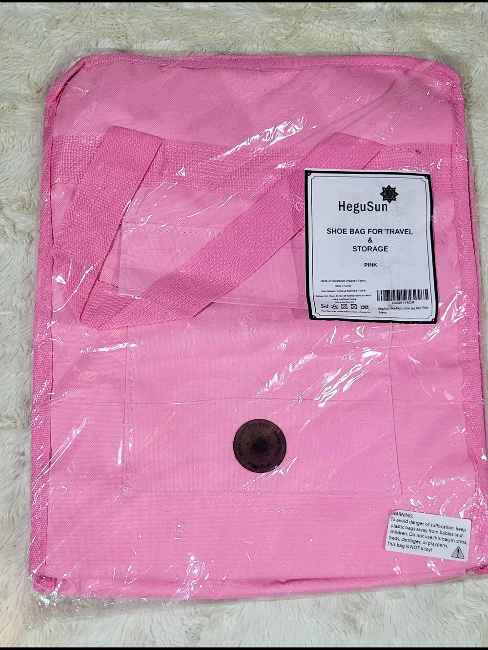 Pink HeguSun Shoe Bag for Travel, Portable Organizer, Storage Bag, Tote